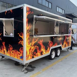 16ft Professional BBQ Food Trailer - Dual Axle Concession Trailer - Fire Design